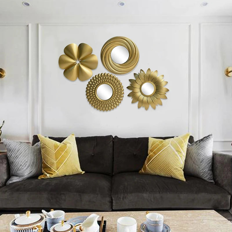 Ensemble de miroirs muraux dorés de style nordique vintage suspendus, formes rondes et carrées, décoration élégante pour salon et chambre - Décoration intérieure