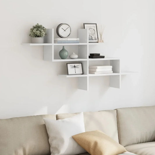 Etagère mural suspendu vertical blanc pour salon moderne et chambre. Décoration intérieure