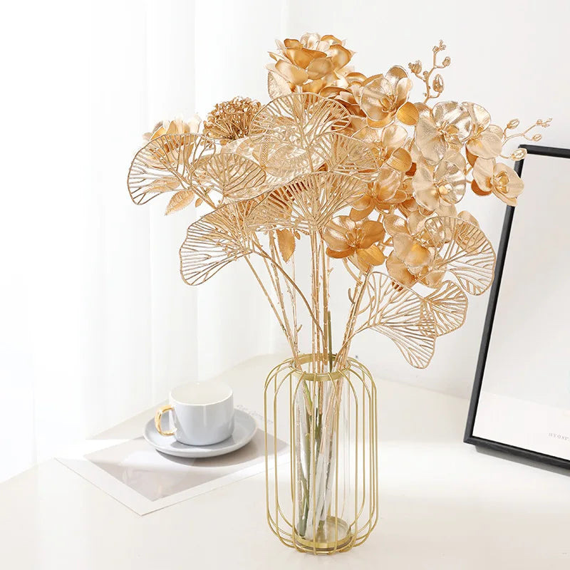 Feuille de ginkgo artificielle dorée finition or rose, décoration chic pour Noël, bouquet, table, ou composition florale festive


