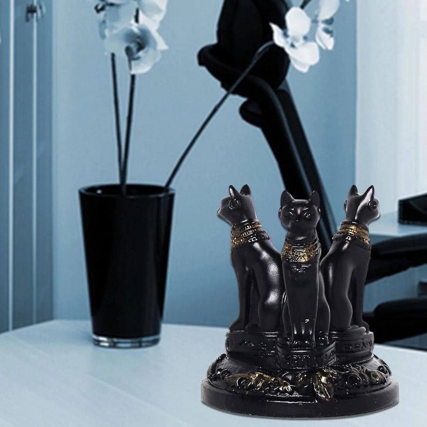 Figurine Présentoir à boules de cristal en résine représentant un chat égyptien - Décoration intérieure