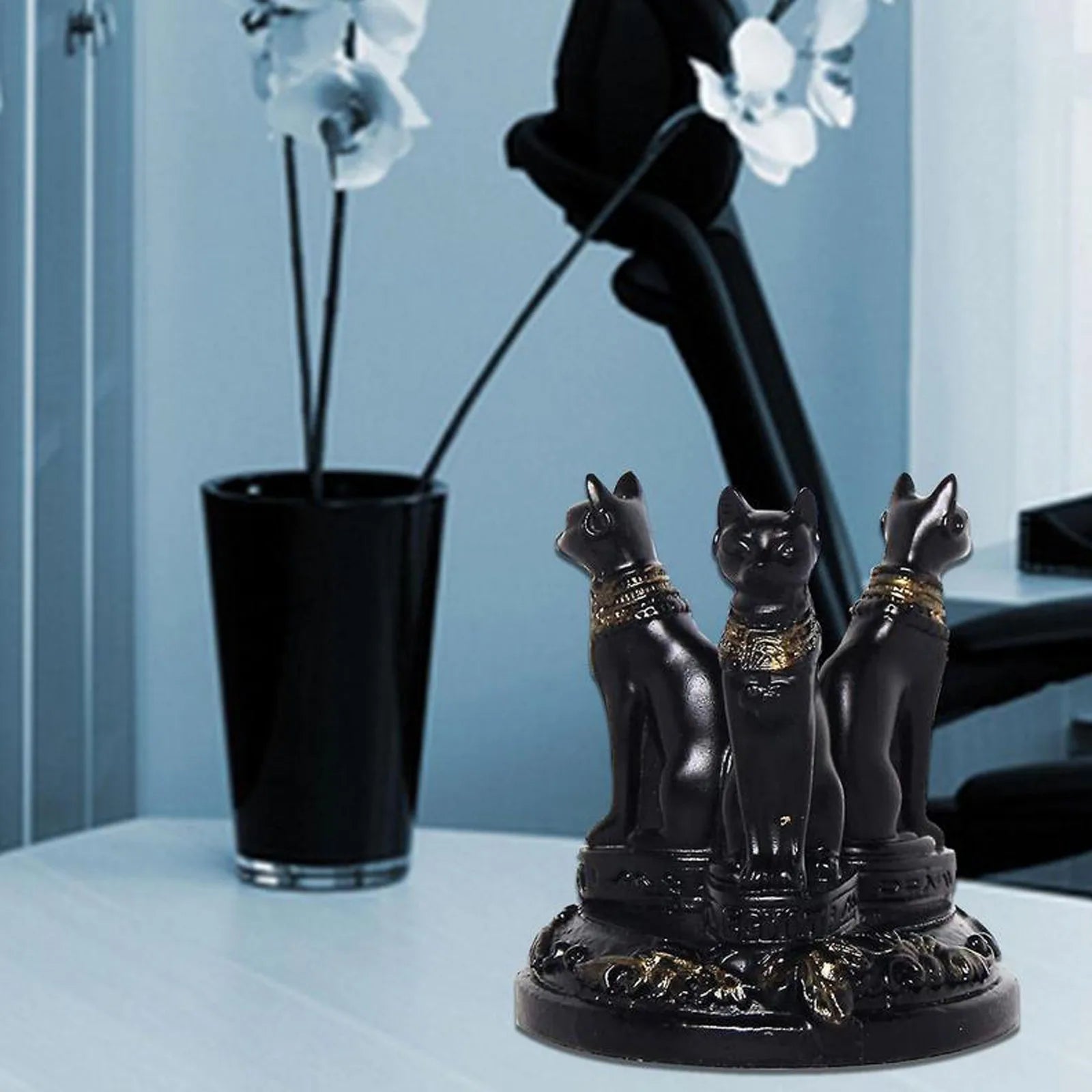 Figurine Présentoir à boules de cristal en résine représentant un chat égyptien - Décoration intérieure