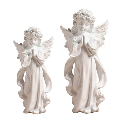 Figurine d’ange en prière en résine style européen pour décoration intérieure spirituelle et apaisante
