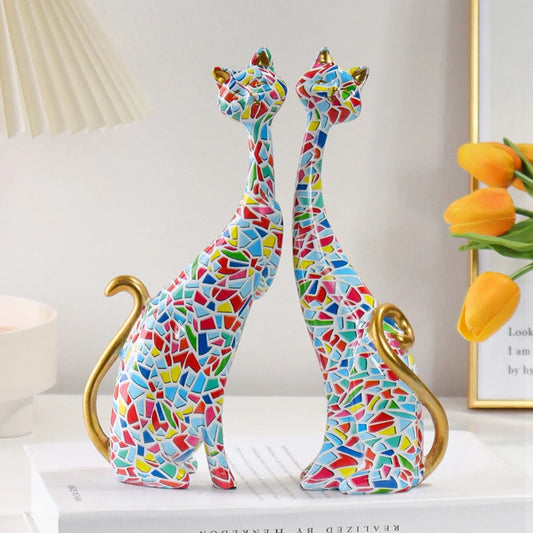 Figurine de chat en résine style graffiti nordique colorée pour décoration moderne et artistique