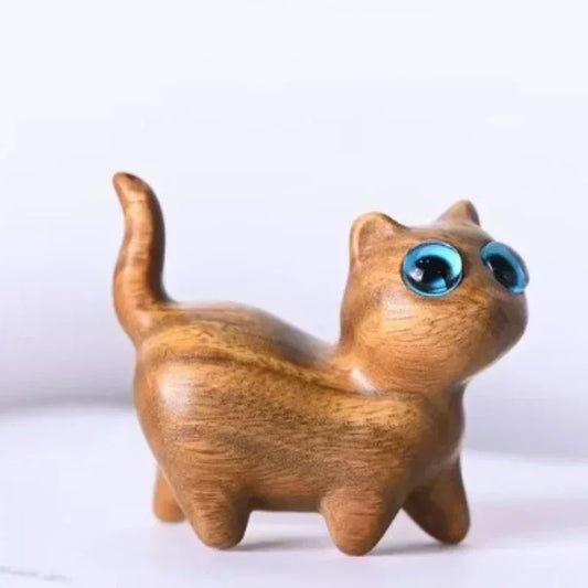 Figurine de chaton en bois décorative style scandinave et naturelle