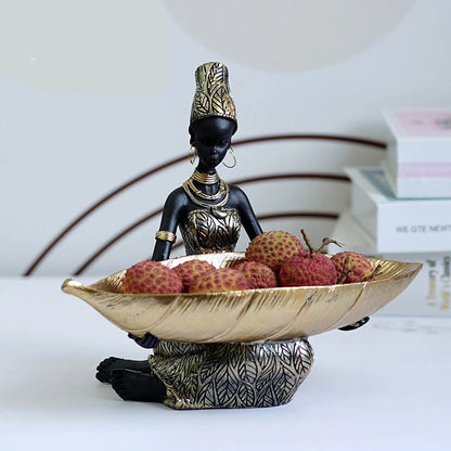 Figurine de femme noire exotique avec fonction rangement, décoration ethnique élégante et pratique