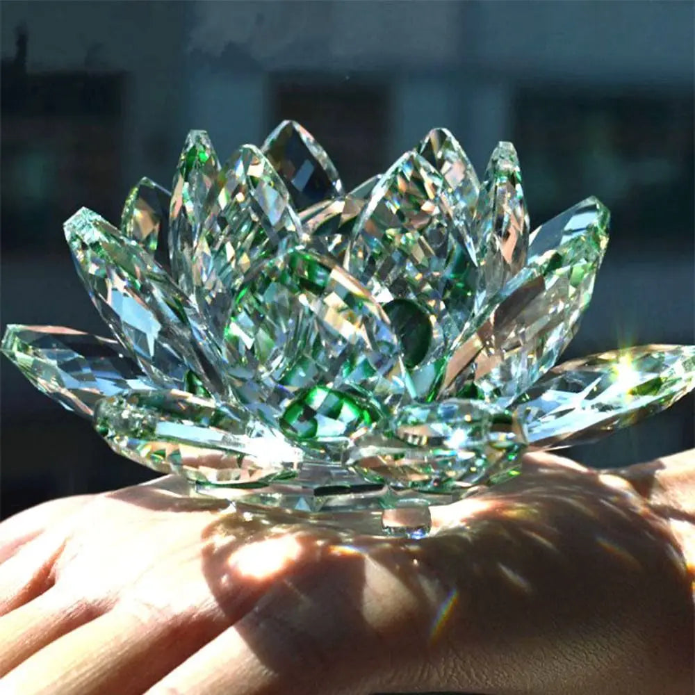 Figurine de fleur de lotus en cristal transparent pour décoration intérieure zen et spirituelle