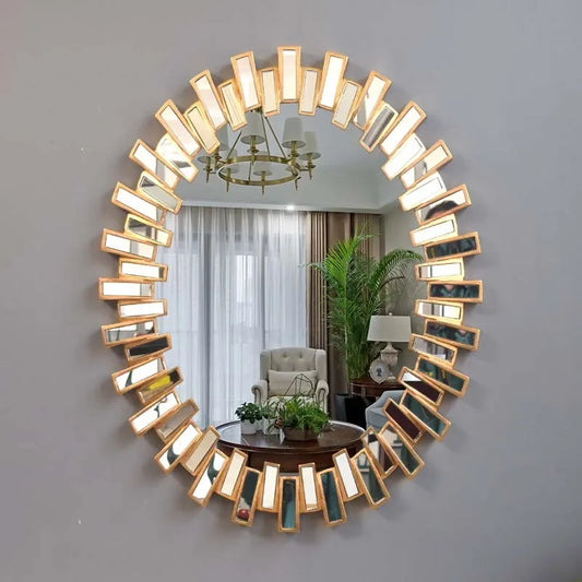 Grand miroir mural de style princesse avec cadre doré élégant, installé dans une chambre féminine moderne, reflétant lumière et sophistication romantique - Décoration intérieure
