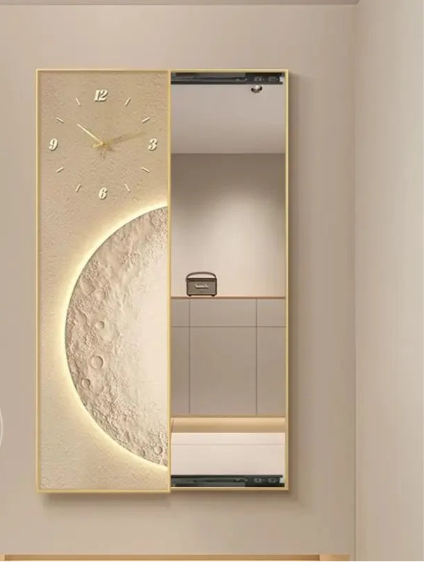 Grand miroir rectangulaire doré design suspendu dans un salon lumineux au style nordique - Décoration intérieure