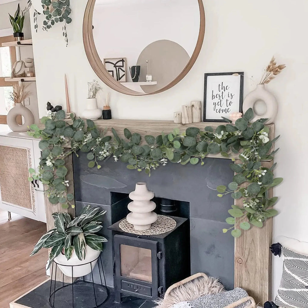 Guirlande de feuilles d’eucalyptus artificielles vert sauge, décoration végétale pour murs, tables et mariages