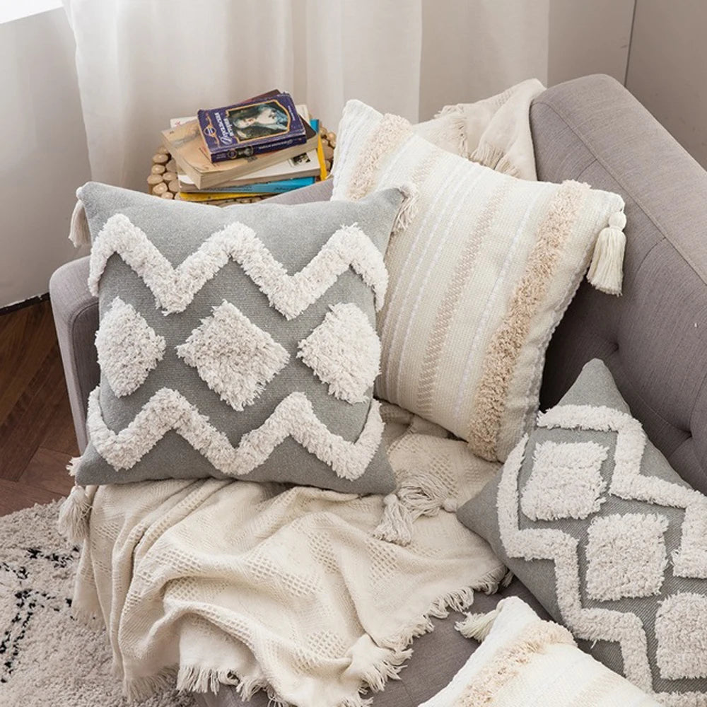 Housse de Coussin à Pompons style Bohème Nordique