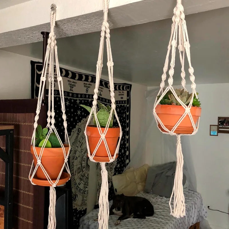 Macramé Mural Porte plantes - Paniers suspendus