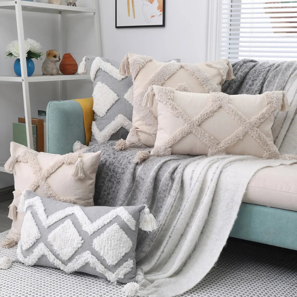 Housse de Coussin à Pompons style Bohème Nordique