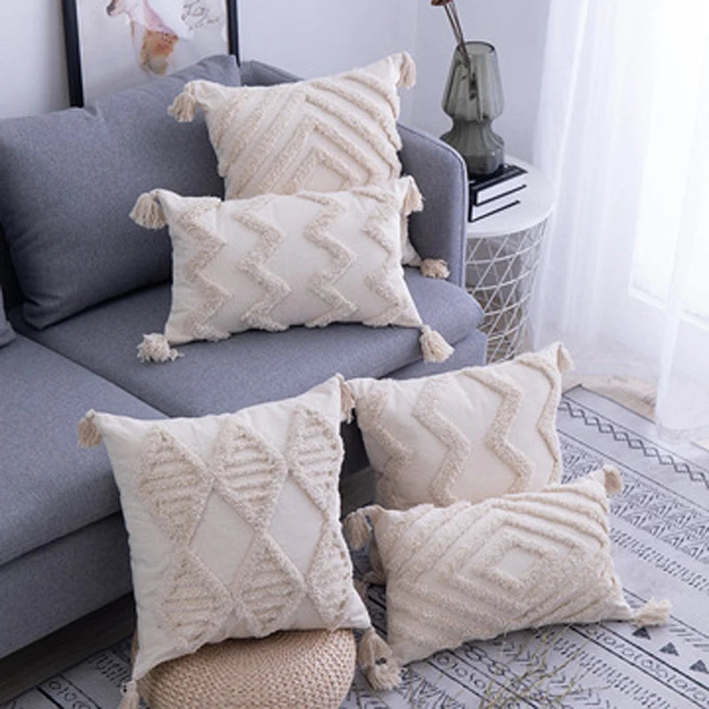 Housse de Coussin à Pompons style Bohème Nordique