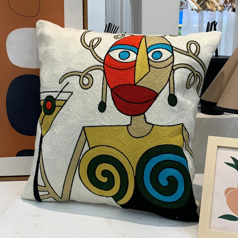 Housse de Coussin brodée style Picasso