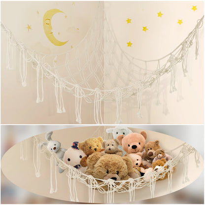 Hamac en peluche style Boho suspendu au mur, rempli de peluches, avec filet en macramé et glands décoratifs - Décoration intérieure