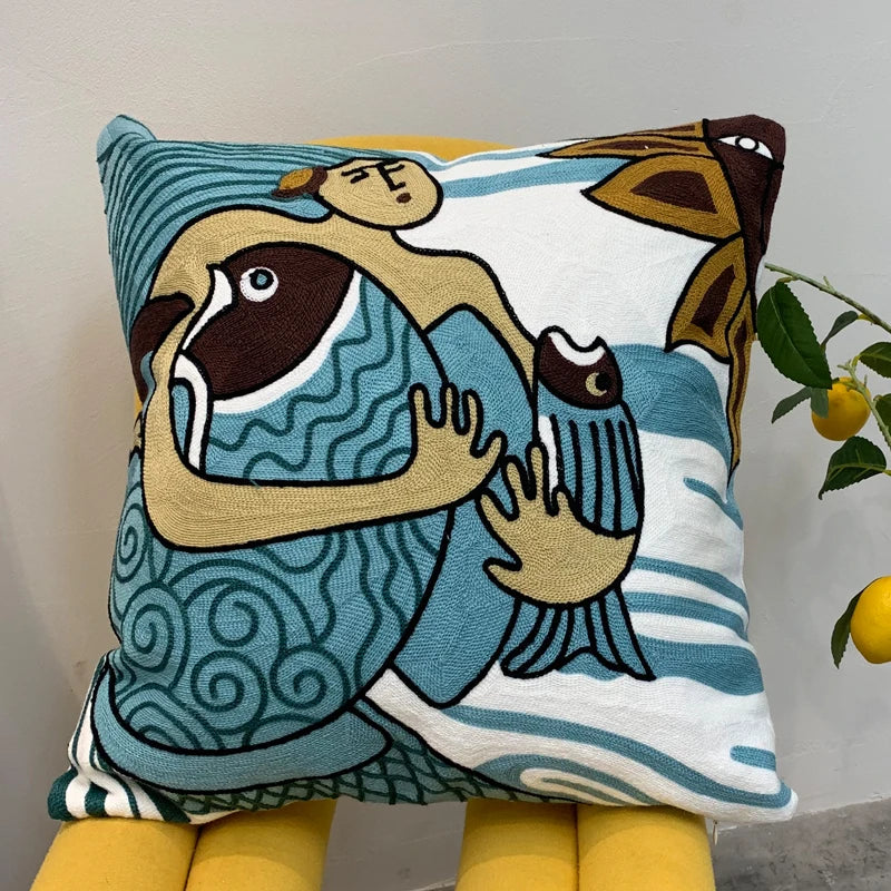 Housse de Coussin brodée style Picasso