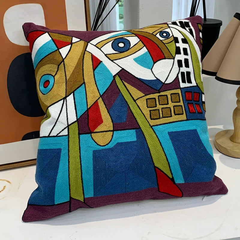 Housse de Coussin brodée style Picasso