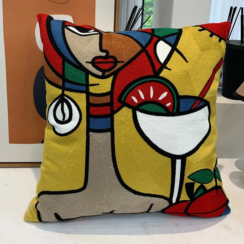 Housse de Coussin brodée style Picasso