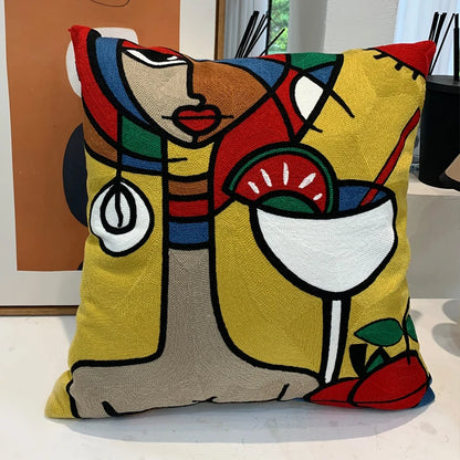 Housse de Coussin brodée style Picasso
