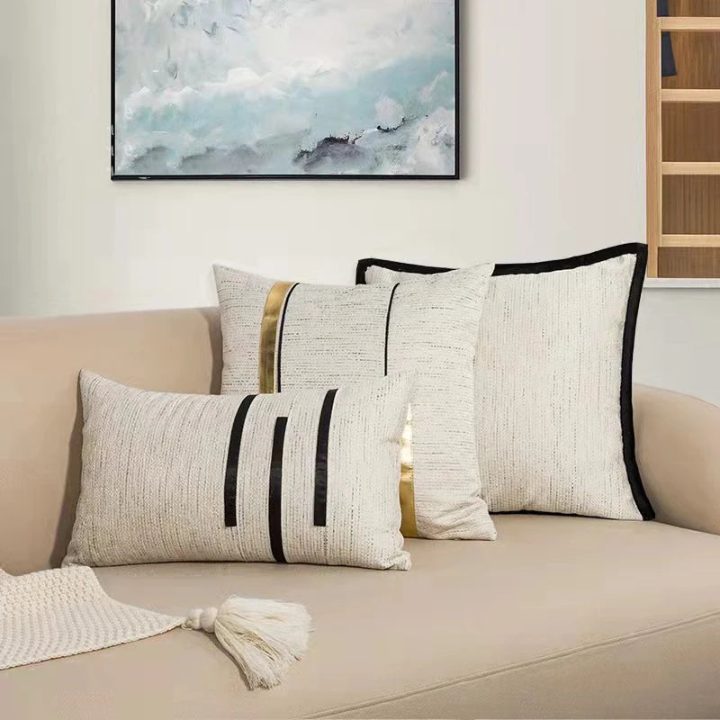 Housse de Coussin ivoire à rayures en Jacquard