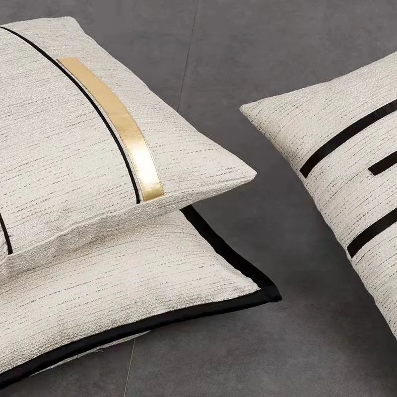 Housse de Coussin ivoire à rayures en Jacquard