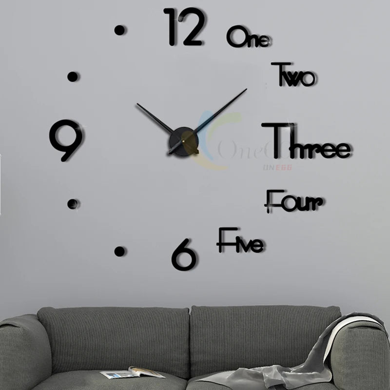 Horloge murale 3D à quartz avec effet miroir acrylique et chiffres autocollants à coller soi-même, design moderne sur mur de salon lumineux - Décoration intérieure
