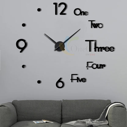 Horloge murale 3D à quartz avec effet miroir acrylique et chiffres autocollants à coller soi-même, design moderne sur mur de salon lumineux - Décoration intérieure
