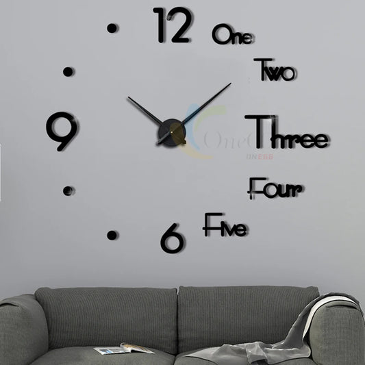 Horloge murale 3D à quartz avec effet miroir acrylique et chiffres autocollants à coller soi-même, design moderne sur mur de salon lumineux - Décoration intérieure
