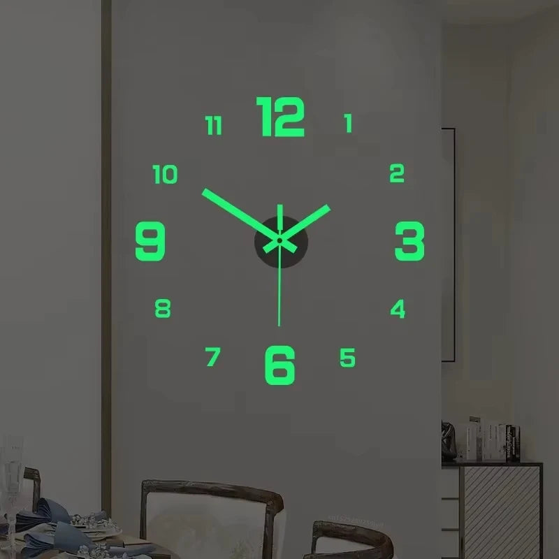 Horloge murale lumineuse 3D sans cadre, montée sur un mur moderne avec chiffres adhésifs en acrylique, éclairage doux et design contemporain - Décoration intérieure