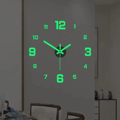 Horloge murale lumineuse 3D sans cadre, montée sur un mur moderne avec chiffres adhésifs en acrylique, éclairage doux et design contemporain - Décoration intérieure