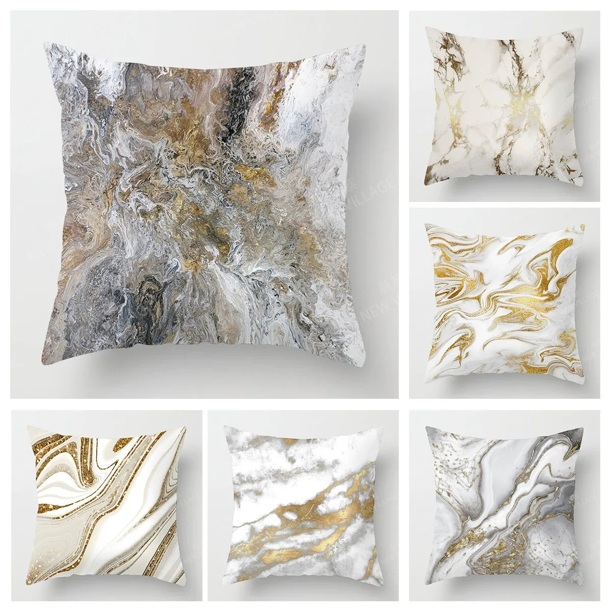 Housse de coussin au motif géométrique marbre doré et blanc, décoration moderne et élégante pour salon ou canapé - Décoration intérieure