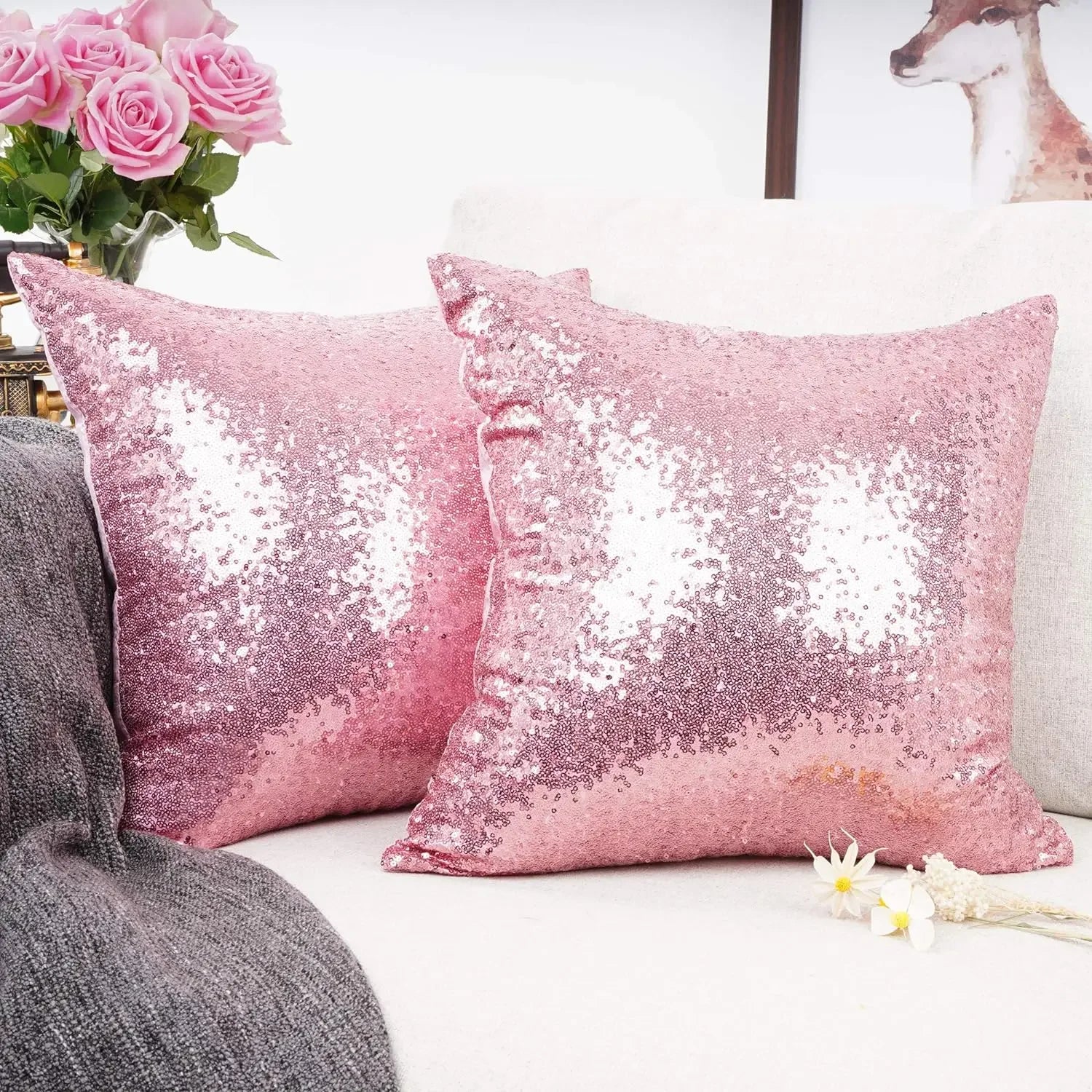 Housse de coussin carrée 40×40 cm à paillettes dorées, décoration brillante pour canapé ou fête de mariage - Décoration intérieure