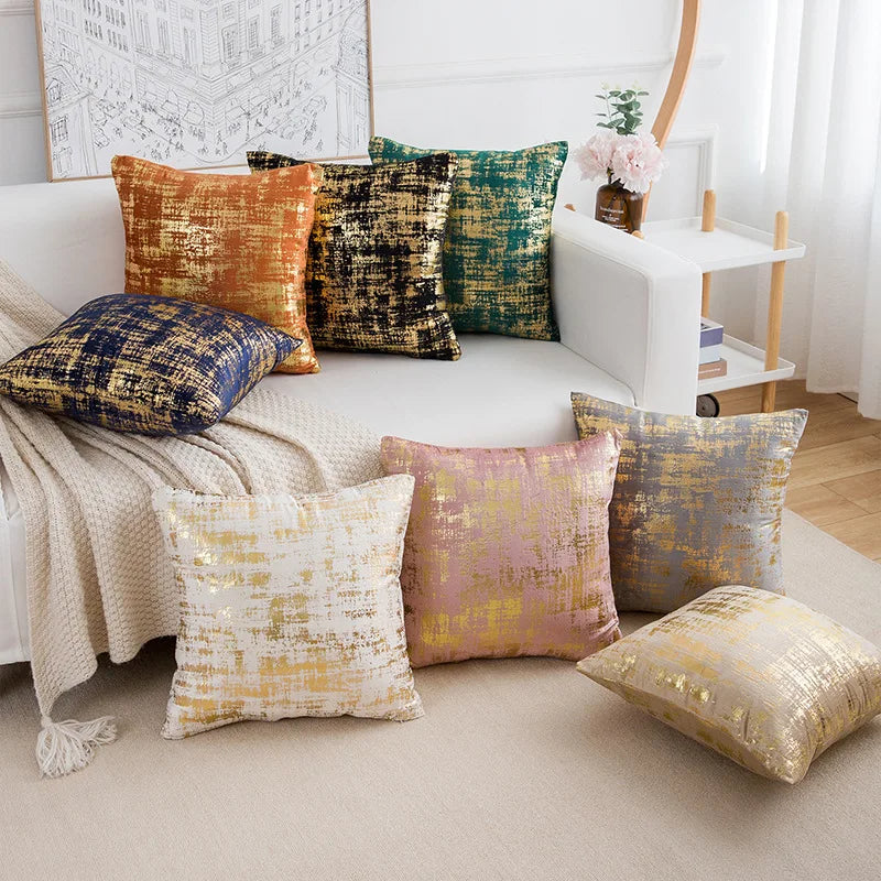 Housse de coussin carrée 45×45 cm en velours doré, décoration chic pour canapé ou salon - Décoration intérieure