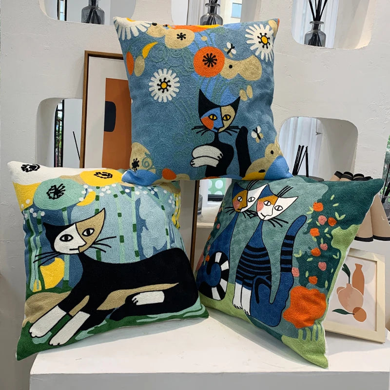 Housse de coussin décorative brodée style Picasso, motif abstrait moderne pour canapé, maison ou voiture - Décoration intérieure