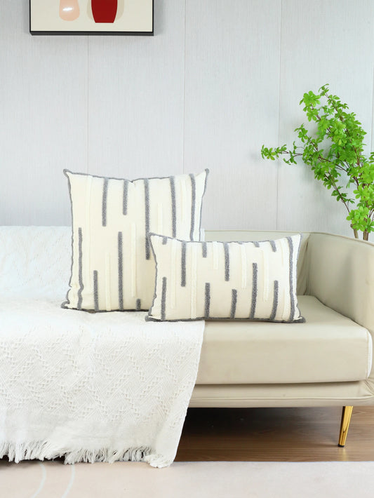 Housse de coussin en coton touffeté à rayures, design épuré pour décoration de canapé ou tête de lit - Décoration intérieure