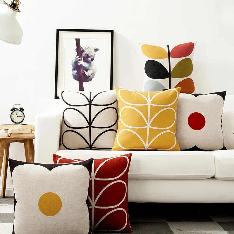 Housse de coussin en lin à fleurs géométriques modernes et pétales floraux, décoration élégante pour canapé ou chambre - Décoration intérieure