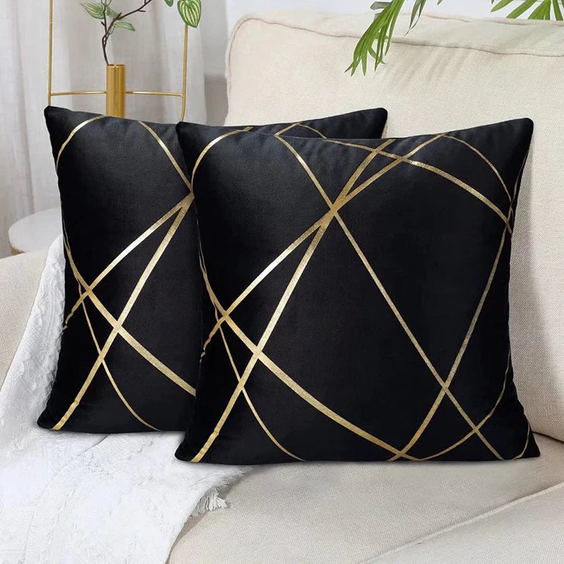 Housse de coussin en velours 45×45 cm avec ligne dorée, design tendance pour décoration chic de canapé ou salon - Décoration intérieure