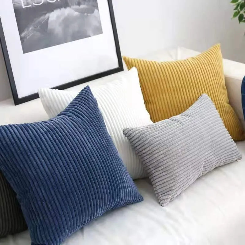 Housse de coussin en velours côtelé rayé, couleur unie, 45/50/60 cm, décoration classique et confortable pour canapé-lit ou salon - Décoration intérieure