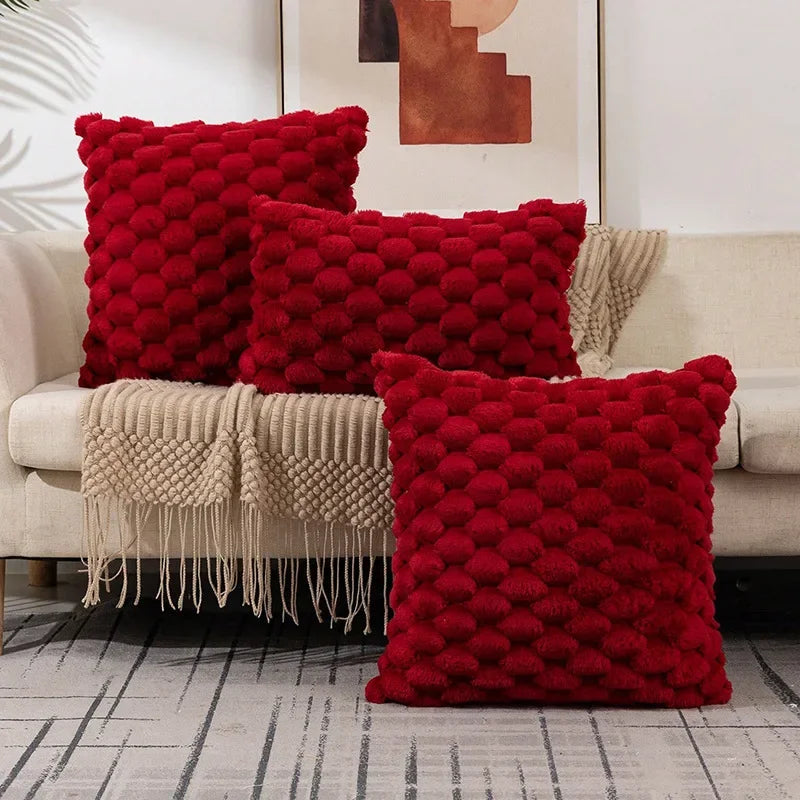 Housse de coussin en velours tissé, motif flocon de neige, couleur unie, déco douce et élégante pour salon ou canapé - Décoration intérieure