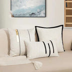 Housse de coussin ivoire à rayures noires en jacquard, décoration élégante pour canapé, lit ou salon - Décoration intérieure
