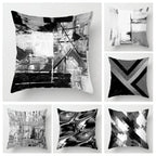 Housse de coussin moderne grise et noire à motifs géométriques abstraits, décoration élégante pour canapé ou salon - Décoration intérieure