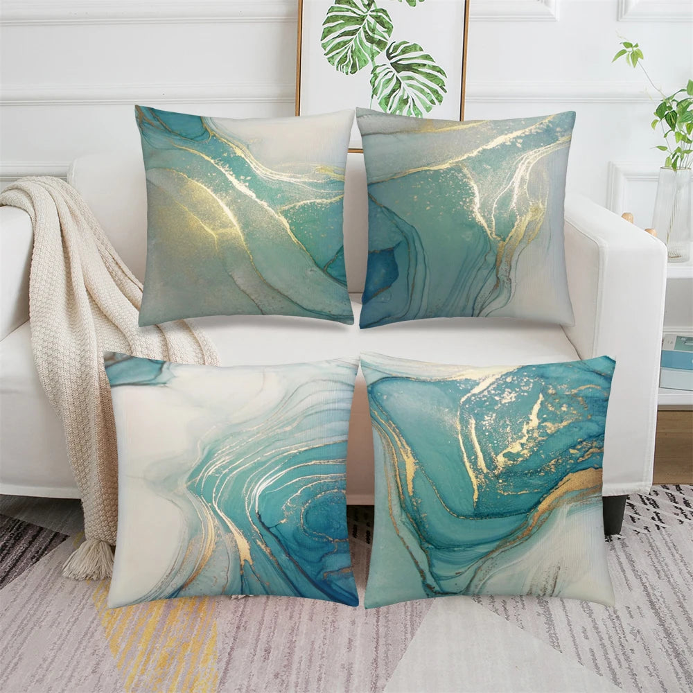 Housse de coussin à motif marbre abstrait turquoise aqua, non rembourrée, décoration moderne pour canapé, lit ou chaise - Décoration intérieure