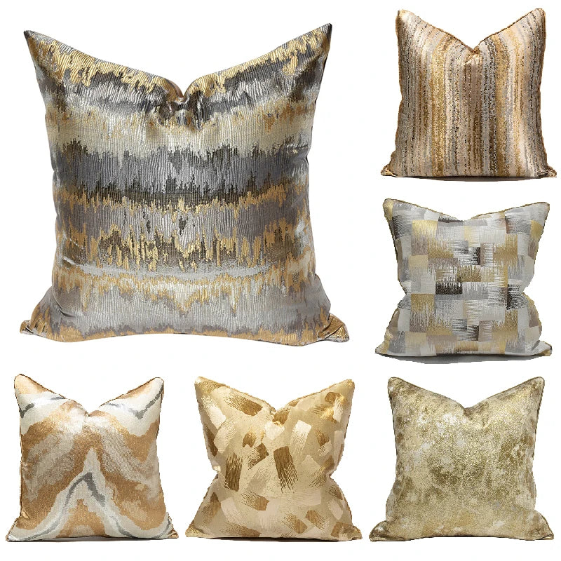 Housse de coussin rectangulaire dorée et grise, style européen moderne, décoration luxueuse pour canapé ou salon - Décoration intérieure