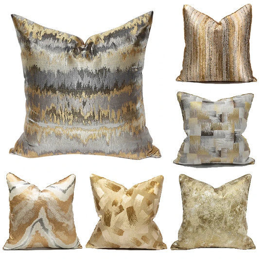 Housse de coussin rectangulaire dorée et grise, style européen moderne, décoration luxueuse pour canapé ou salon - Décoration intérieure