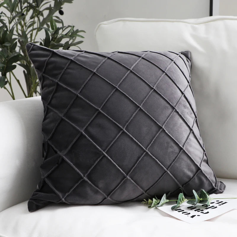 Housses de coussin en velours gris foncé à carreaux, style nordique moderne, décoration élégante pour canapé ou salon - Décoration intérieure