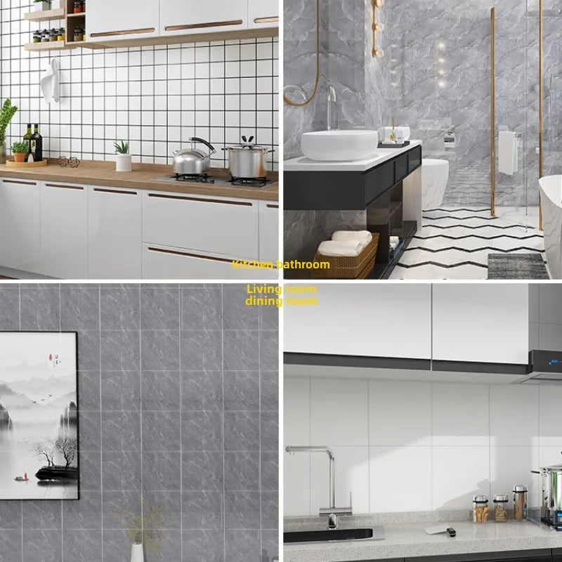 Lot de 10 à 50 autocollants en PVC effet marbre posés sur sol ou mur de cuisine ou salle de bain, revêtement épais et imperméable au style élégant