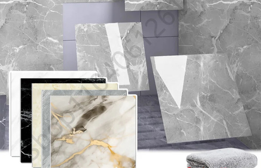 Lot de 10 à 50 autocollants en PVC effet marbre posés sur sol ou mur de cuisine ou salle de bain, revêtement épais et imperméable au style élégant - Décoration intérieure