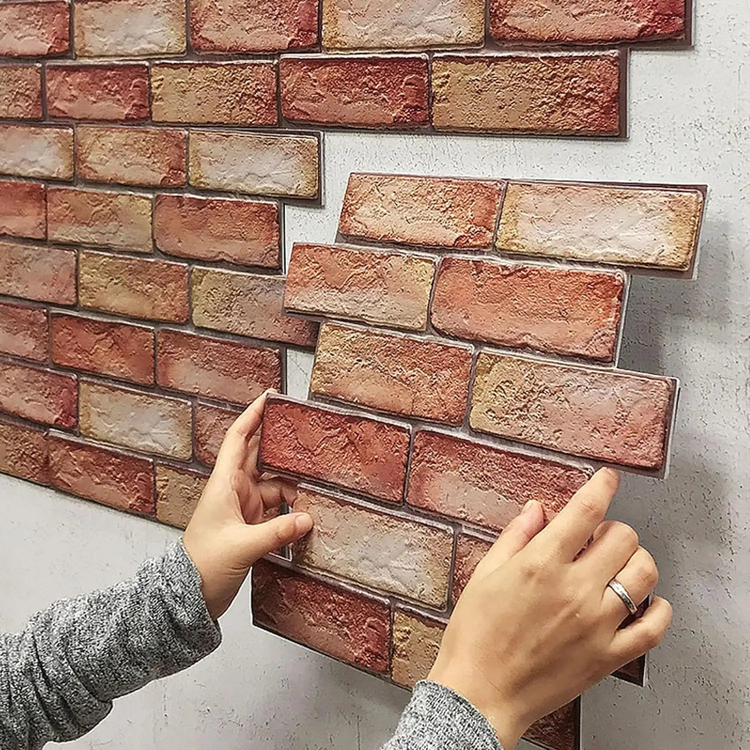Lot de 10 panneaux muraux 3D auto-adhésifs posés autour d’une cheminée ou dans une salle de bain, revêtement vinyle structuré effet rétro imperméable - Décoration intérieure