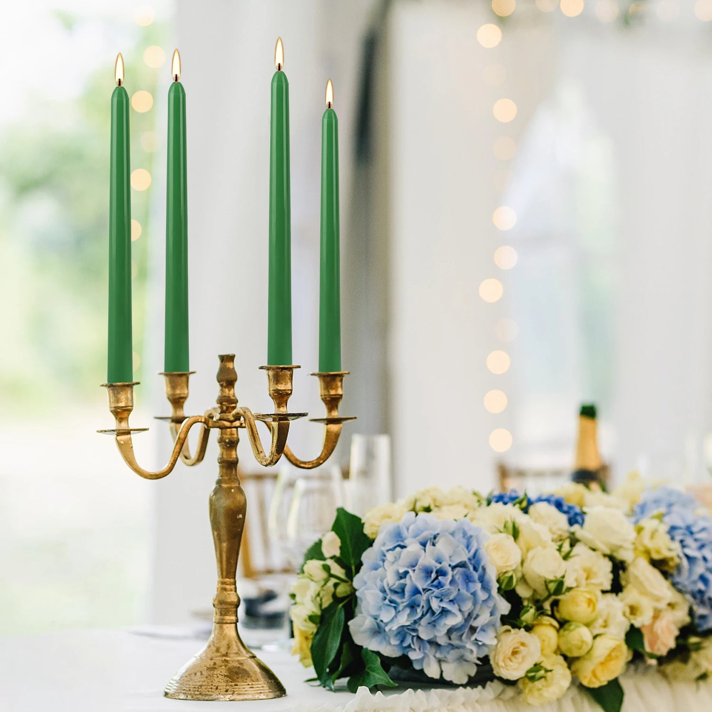 Lot de 12 bougies vertes effilées 10 pouces, tirées à la main, haute qualité, sans goutte, décoration élégante pour mariage, église et fêtes saisonnières