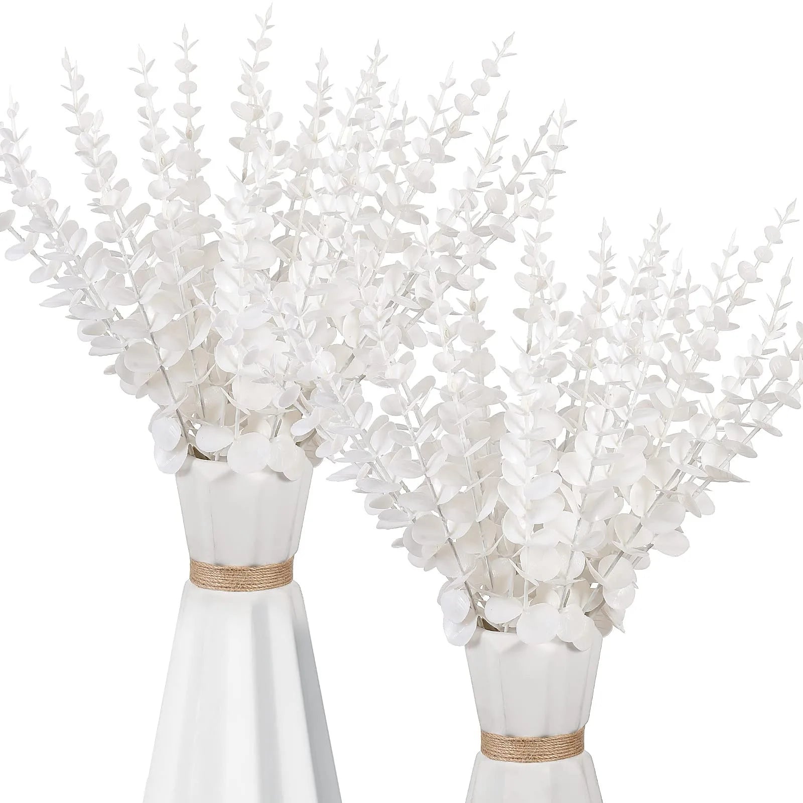 Lot de 12 tiges d'eucalyptus artificielles couleur blanc, décoration végétale chic et moderne